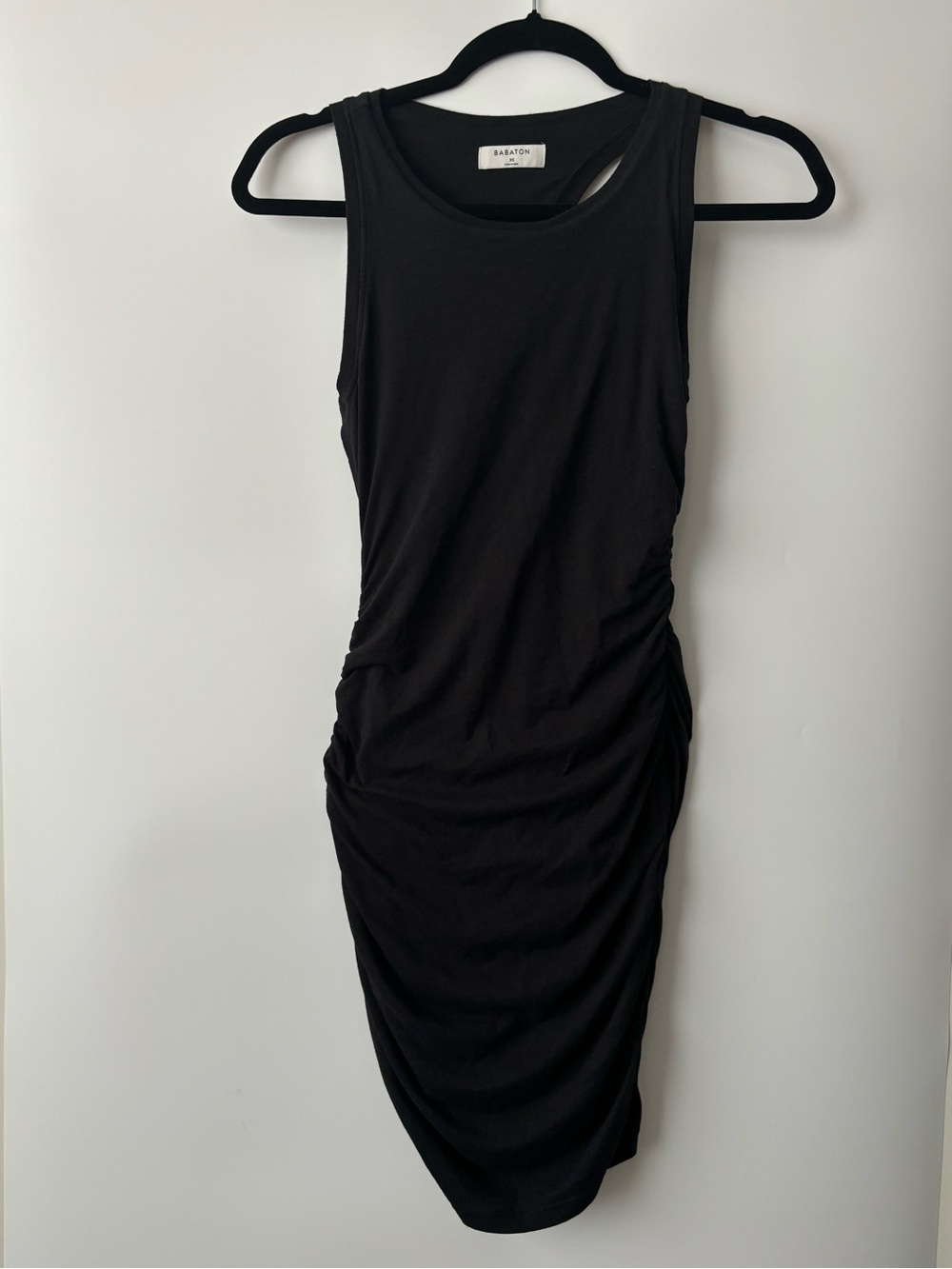 Babaton Aritzia Contour Ruched Racer Mini Dress Hourglass Bodycon  Black Size XS - Picture 2 of 10